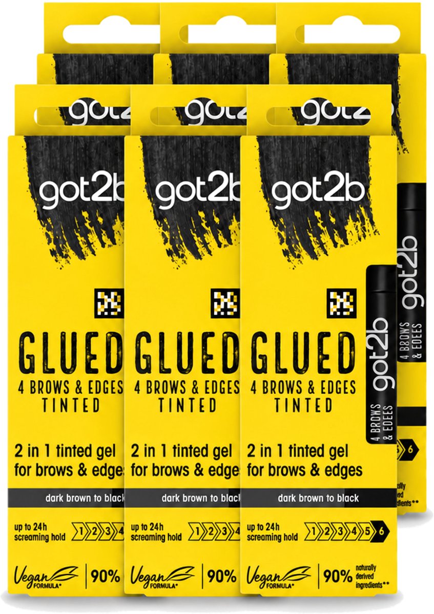 6 x Got2B - 2-in-1 Gel - Brows & Edges Zwart - 16 ml - Voordeelverpakking - 6 stuks