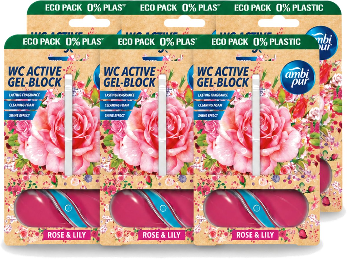 6 x Ambi Pur – Toiletblok – Roos & Lelie – 45 g - Voordeelverpakking - 6 stuks