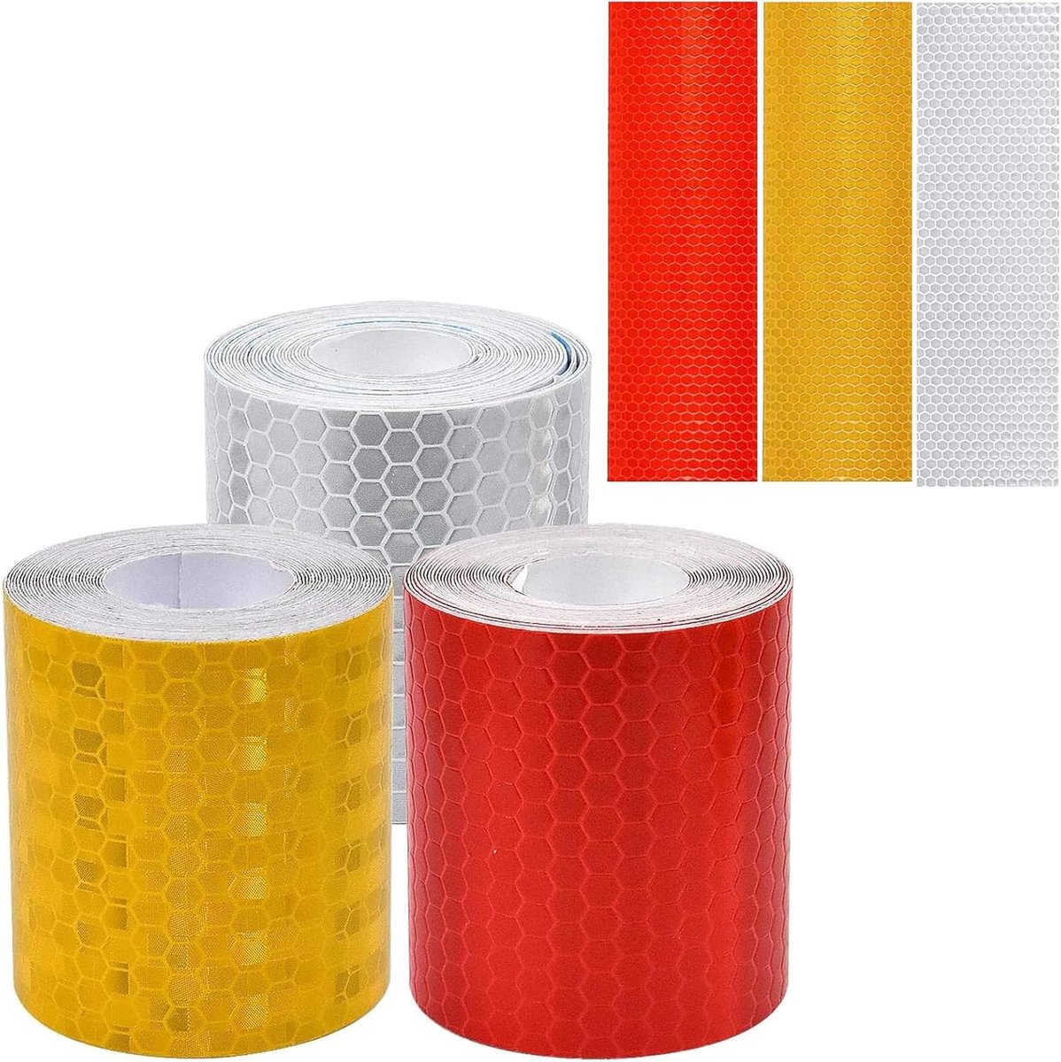 Reflecterende Tape Set van 3 Stukken, Zelfklevende Reflector Stickers voor Fiets, Auto en Veiligheid, Sterke Reflectie en Aanpasbare Maten