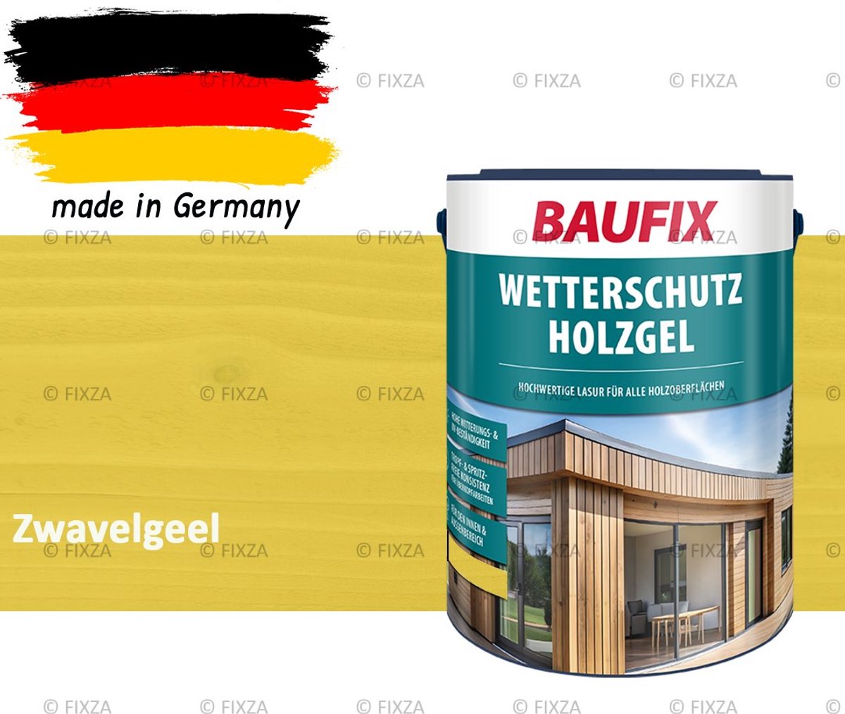 BAUFIX Buitenbeits – Zwavelgeel – Zijdeglans – 5 Liter – Voor Schutting, Tuinhuis & Blokhut – UV- & Weerbestendig