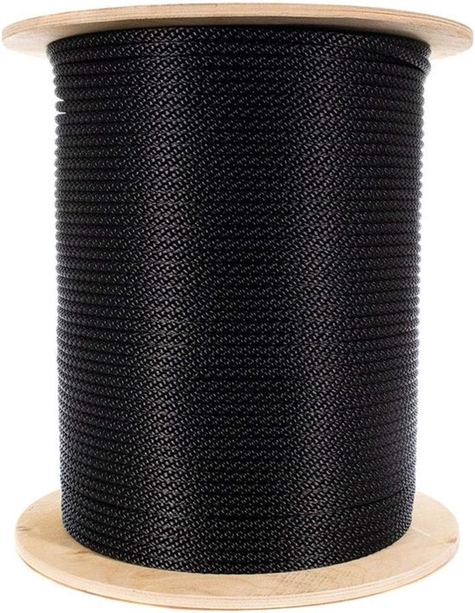 Gevlochten nylon touw - Scheepstouw voor vlaggenmasten - Voor buitengebruik - Gegalvaniseerde draadkern - 5/16 inch 50 voet - Zwart