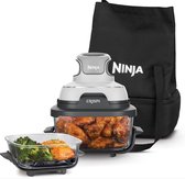 Ninja CRISPi 4-in-1 compact glazen kooksysteem - Airfryer, Roast, Recrisp, Keep Warm - Inclusief twee glazen schalen van 3.8L en 1.4L en bijpassende deksels - 2 Crisper-Plates - Silver