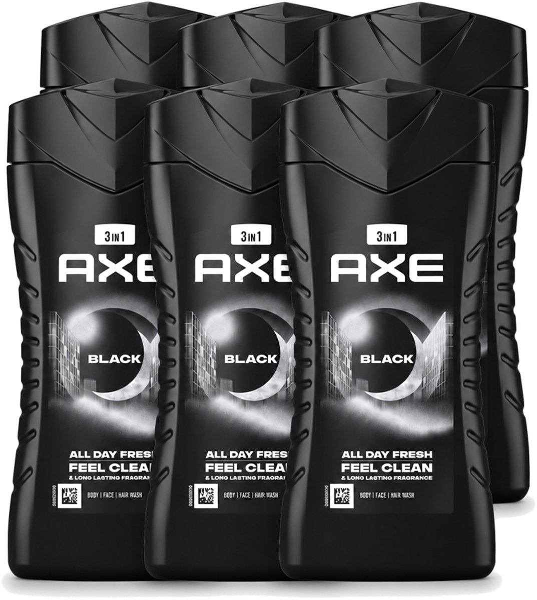 6 x Axe - 3-in-1 Douchegel - Black - Frozen Pear & Cedarwoord - 12hrs Long Lasting Scent - 250 ml - Voordeelverpakking - 6 stuks