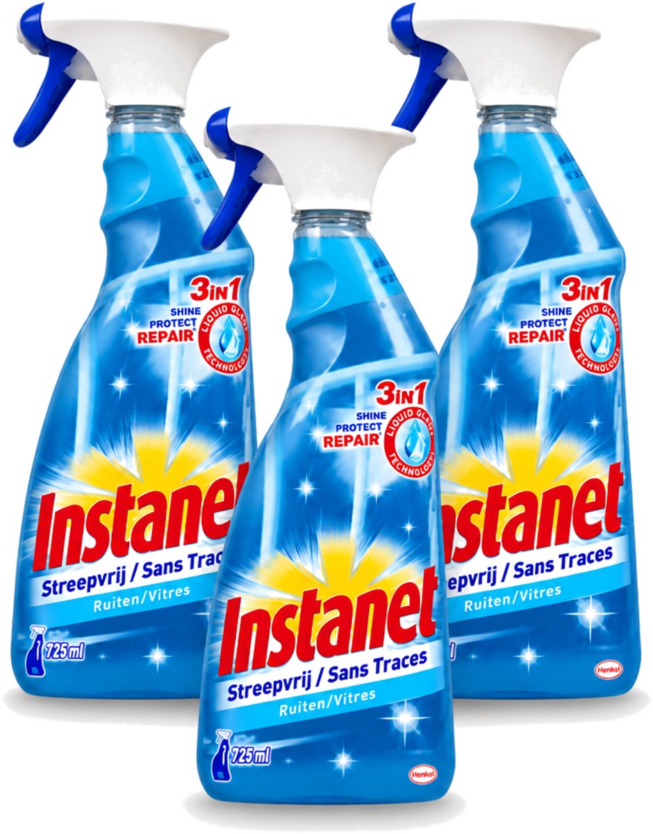 3 x Instanet - Ruitenreiniger - Streepvrij - 3in1 Spray - 725 ml - Voordeelverpakking - 3 stuks