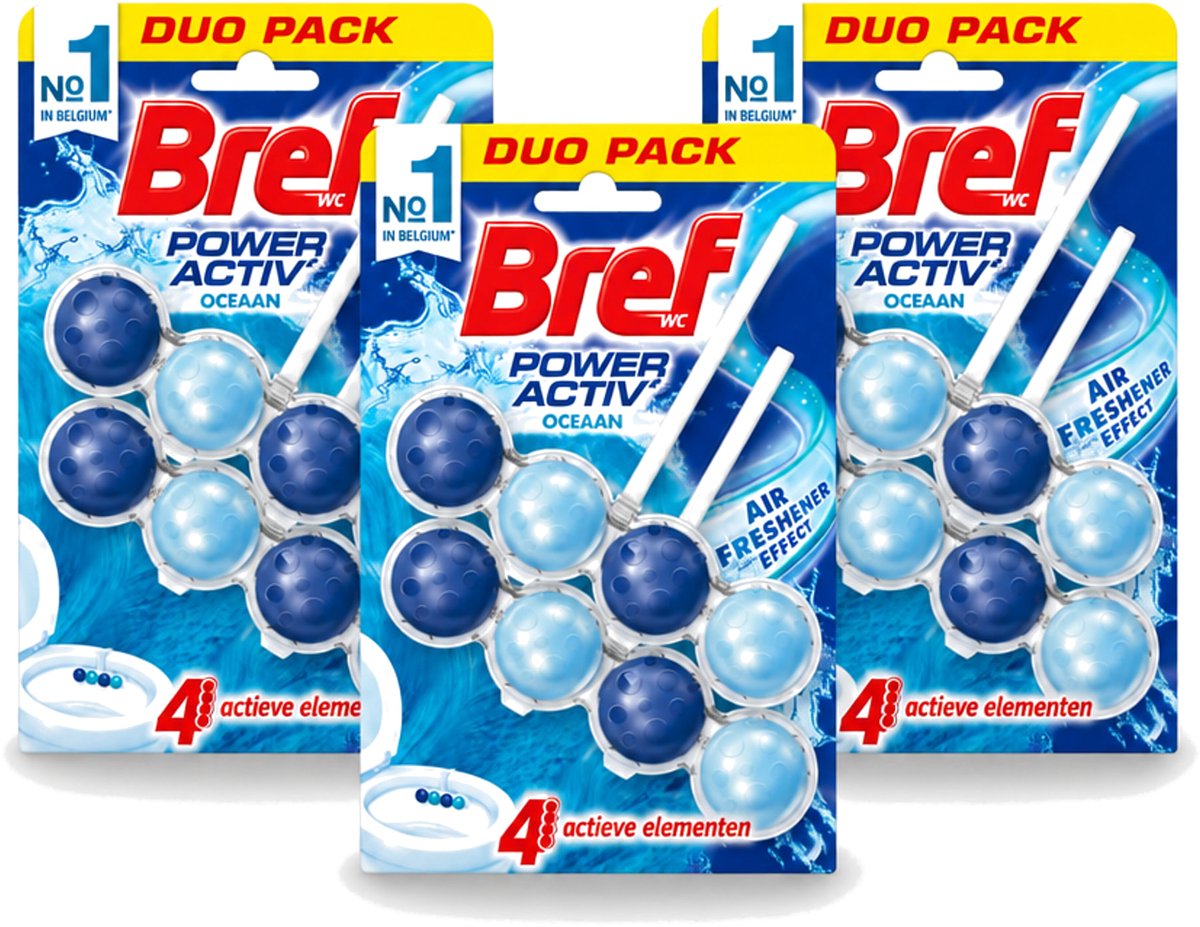3 x Bref WC - Power Activ+ - Toiletblok - Oceaan - 2 Blokken - Voordeelverpakking - 3 stuks