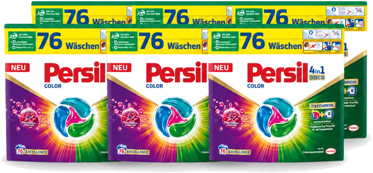 6 x Persil – Wasmiddel Discs 4-in-1 – Color - 76 Capsules - Voordeelverpakking - 6 stuks