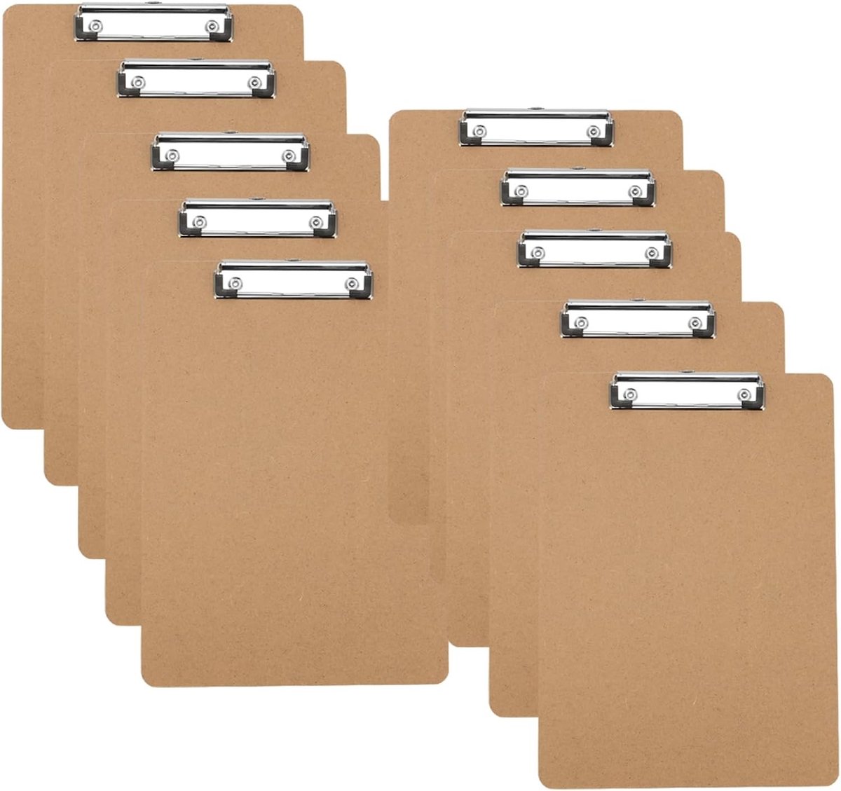 Set van 10 A6 Clipboard - Houten Clipboards met Hanggat en Lage Metaalclip voor Kantoor en Restaurant, Bruin, Ideaal voor Notities en Documenten