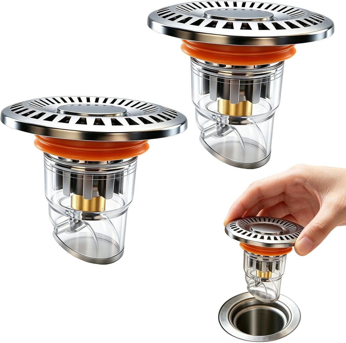 Universele Wastafelstop Set van 2 - Pop-up Afvoerstop met Dubbele Afvoerzeef voor Snelle Afwatering in Keuken en Badkamer, Geschikt voor Wastafels van 33-43 mm