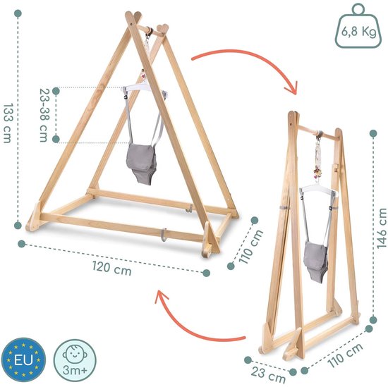 Klarven® Baby Springtuig Hout - Bijtelspeeltje - Kinderspringtuig - Baby Bouncer - Ontwikkelingsspeelgoed - Verstelbare Zithoogte, Educatief Speelgoed — afbeelding 2