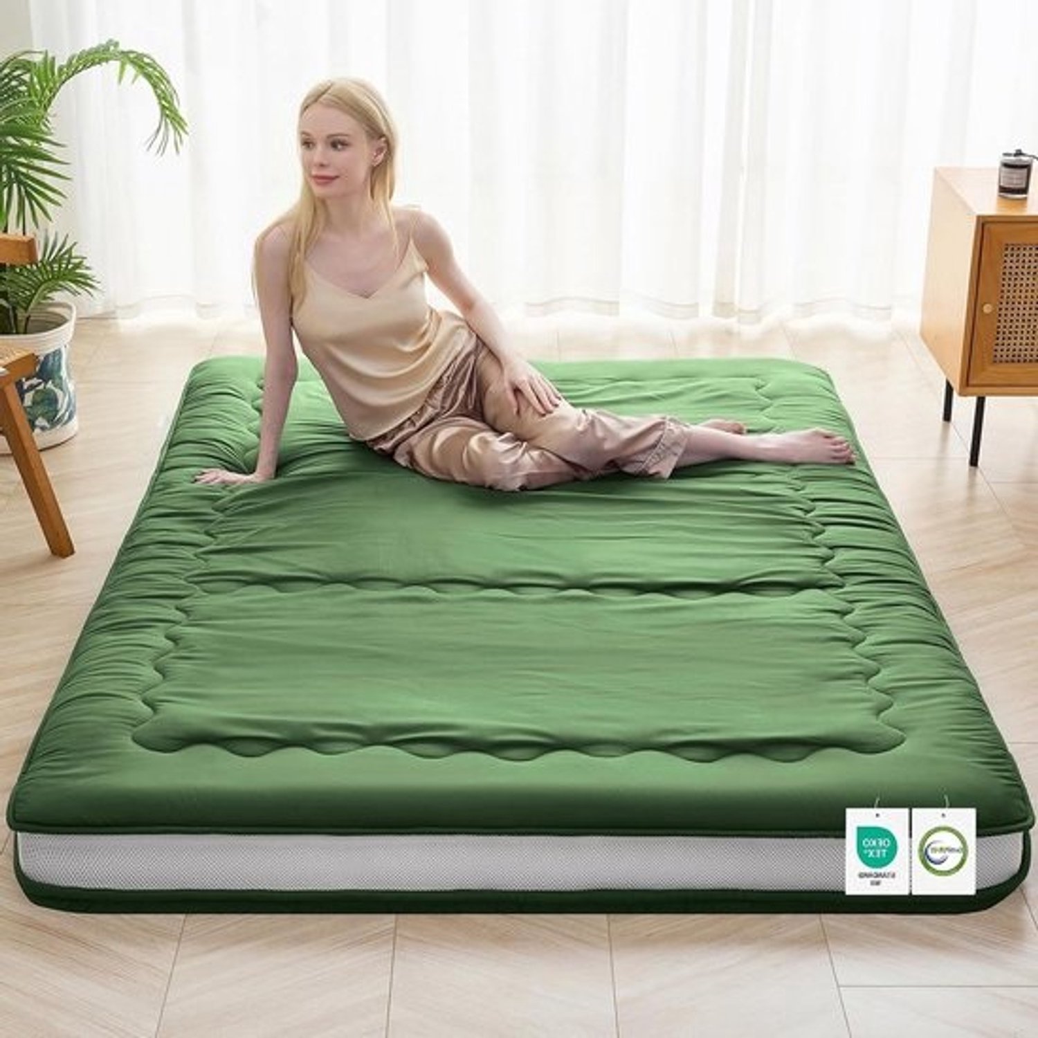 Japanse vloermatras - Futon-slaapmat - Voor comfortabel slapen - 5-laagse structuur - 54 x 80 inch - Groen