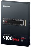 Samsung 9100 PRO 2TB PCIe 5.0 NVMe M.2 SSD-verpakking, diagonaal aanzicht met productafbeelding.