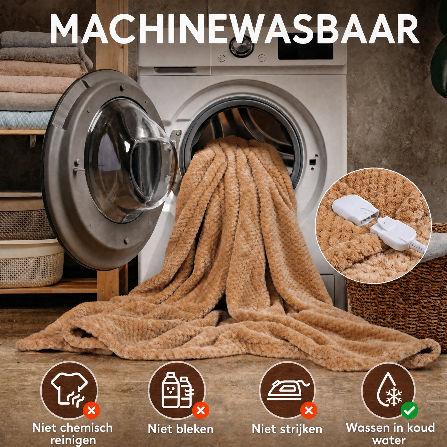 Lopoleis® Elektrische Deken XXL 180x150 cm – Verwarmingsdeken – Infrarood Warmtedeken – Omslagdeken – Flanel & sherpa – 150W – Bruin thumbnail 3