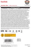 Achterzijde van SanDisk Ultra USB 3.0-verpakking met specificaties en barcode.