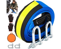 Sleepkabel 5 Meter - Sleepband Auto - Veilig Sleeptouw Voor Noodgevallen - 8 Ton - Slijtvast - Reflecterende Strip - U-vormige Haken - Incl. Handschoenen & Opbergtas - Voor SUV & Vrachtwagen & Bestelwagens