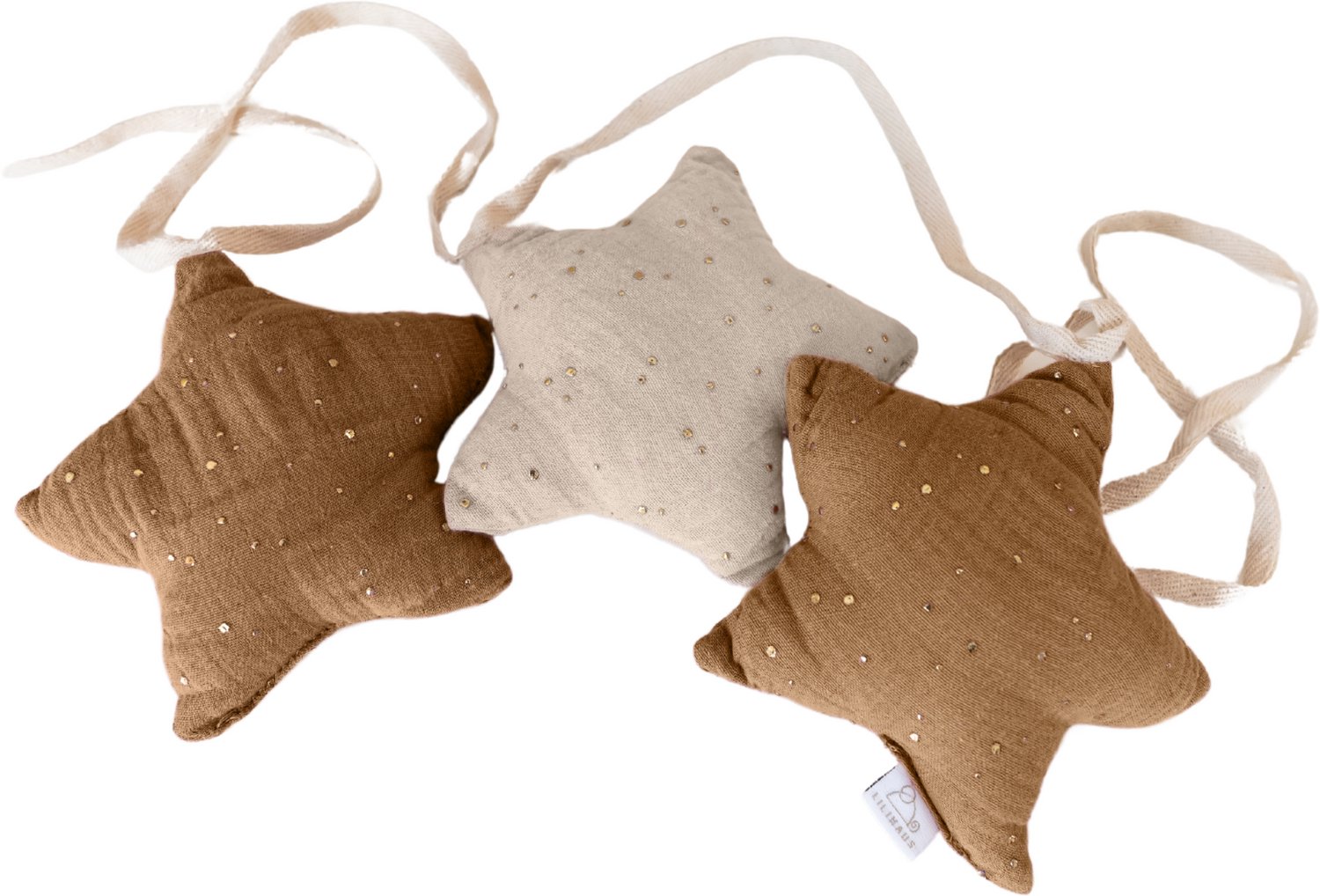 LILIMAUS Sterren slinger kinderkamer met gouden details - stoffen slinger van mousseline katoen - 300 cm - bruin en lichtbeige