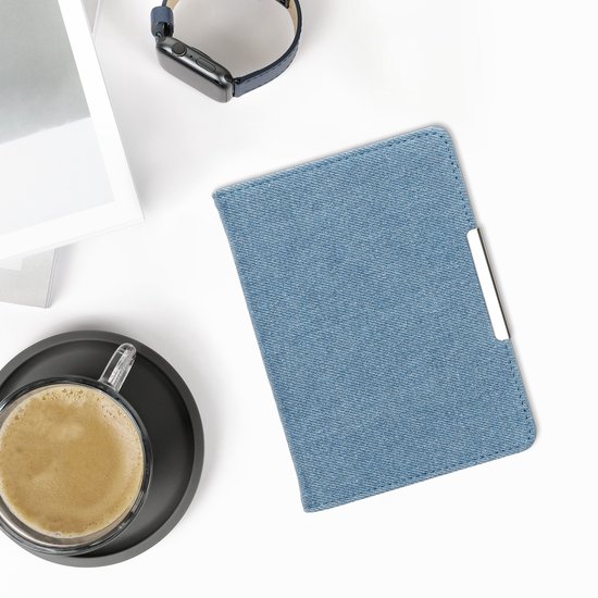 kwmobile e-reader hoesje geschikt voor Kobo Aura Edition 2 hoes - E reader flip case met magneetsluiting - Ereader cover - Denim design in blauw — afbeelding 4