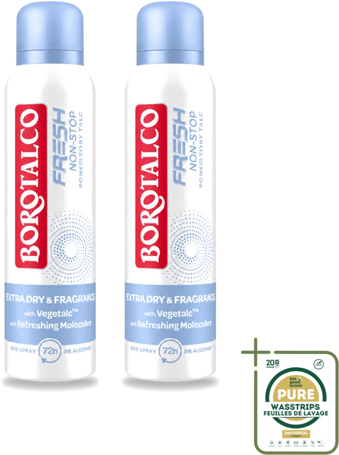 2 x Borotalco – Deodorant Spray – Fresh Non-Stop – 150 ml - Wasstrips - Frisheid - Zweetbestendig - Menthol - Koel Gevoel - Deodorant Spray