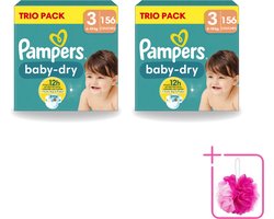 2 x Pampers – Luiers – Baby-Dry Trio Pack Maat 3 (6-10 kg) – 156 Luiers - Bulkverpakking - Baby luiers - Douchemop - Droge luiers