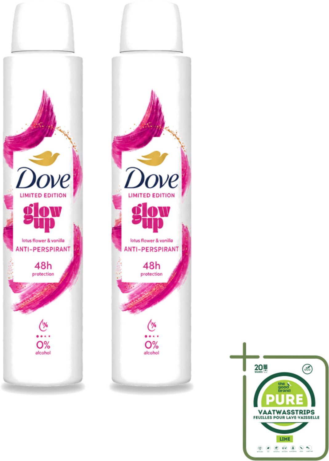 2 x Dove – Deodorant Spray – Glow Up – 200 ml - Grootverpakking - Vaatwasstrips - Anti-transpirant Spray - Zweetvermindering - Geurbescherming - Fris Geur - Bloemige Geur