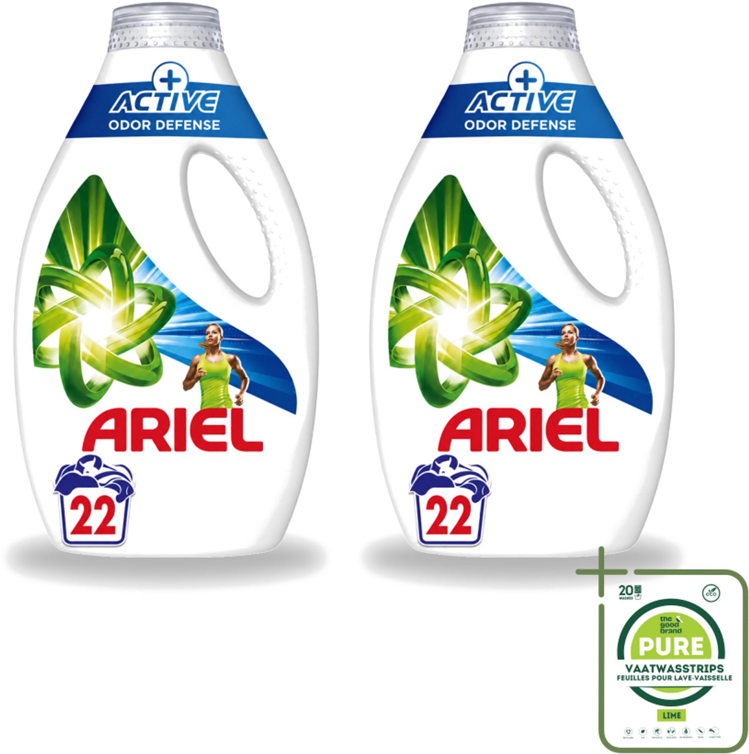 2 x Ariel – Vloeibaar Wasmiddel – Active Odor Defense – 990 ml – 22 wasbeurten - Grootverpakking - Vaatwasstrips - Geurverwijdering Was - Sportkleding Wasmiddel - Vloeibaar Wasmiddel - Geurbestrijding - Wasmiddel Voor Activiteit