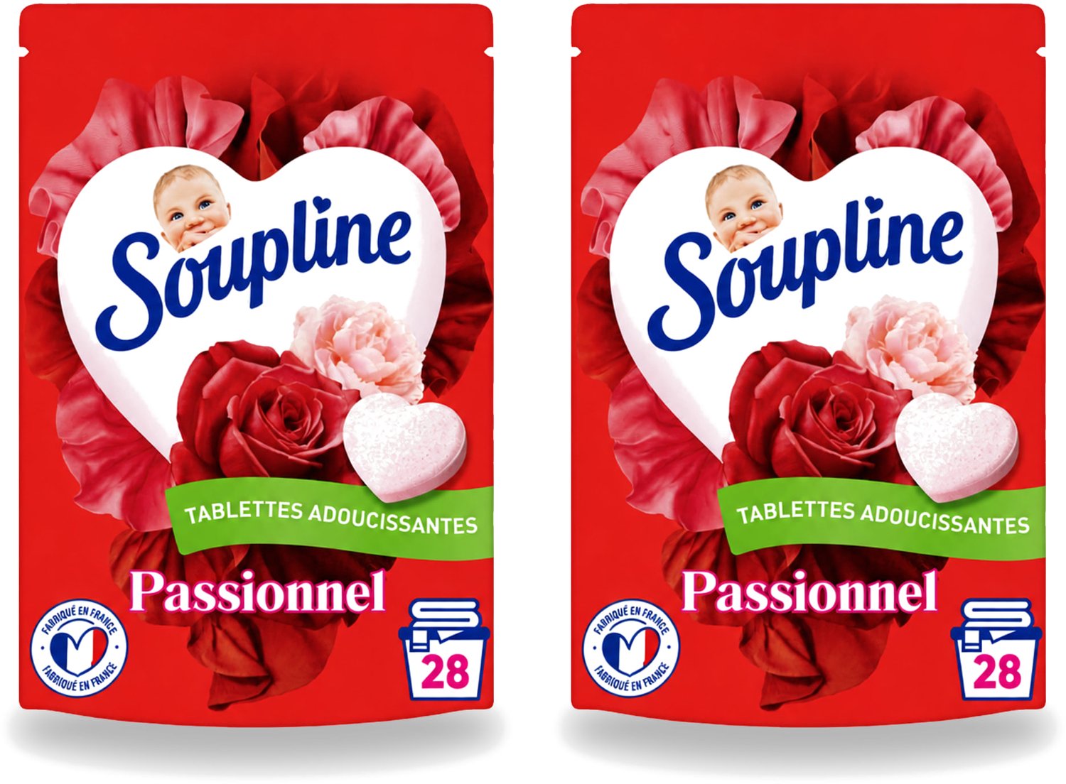 2 x Soupline – Wasverzachtertabletten – Harten Straling van Passiebloemboeket - 28 tabletten - Voordeelverpakking - 2 stuks