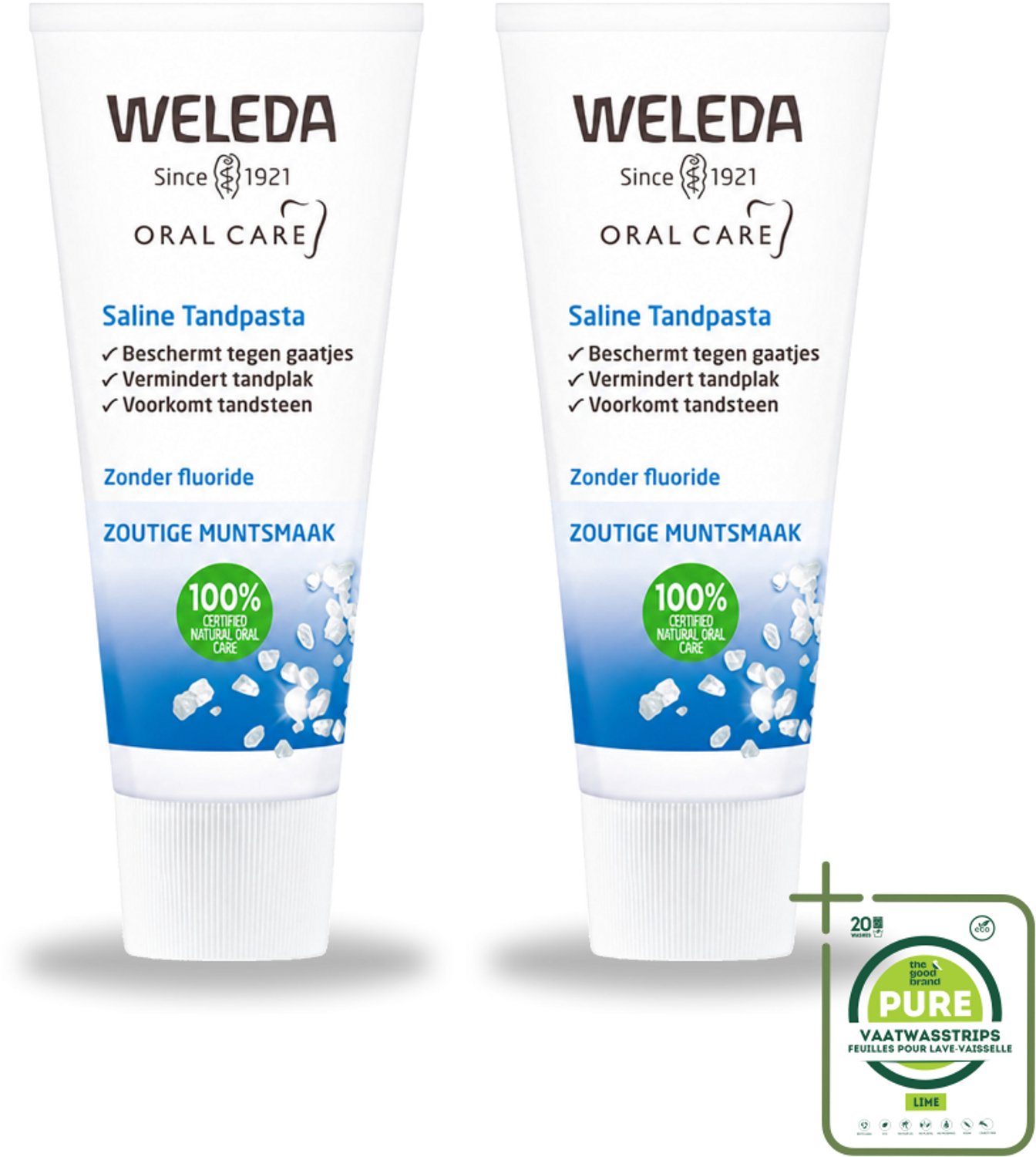 2 x WELEDA - Tandpasta Saline - 75ml - Grootverpakking - Vaatwasstrips - Tandpasta - Zeezout - Mondgezondheid - Tandplak - Tandsteen