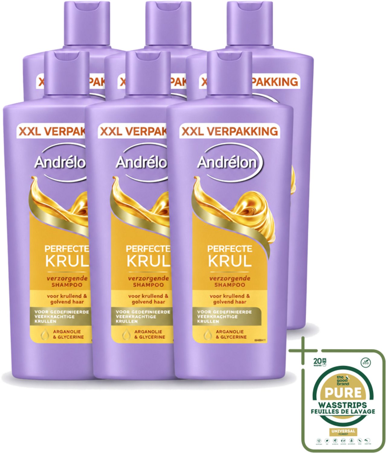 6 x Andrélon – Shampoo – Perfecte Krul – 685 ml - Wasstrips - Krullend Haar - Haar Verzorging - Shampoo - Perfecte Krul - Arganolie