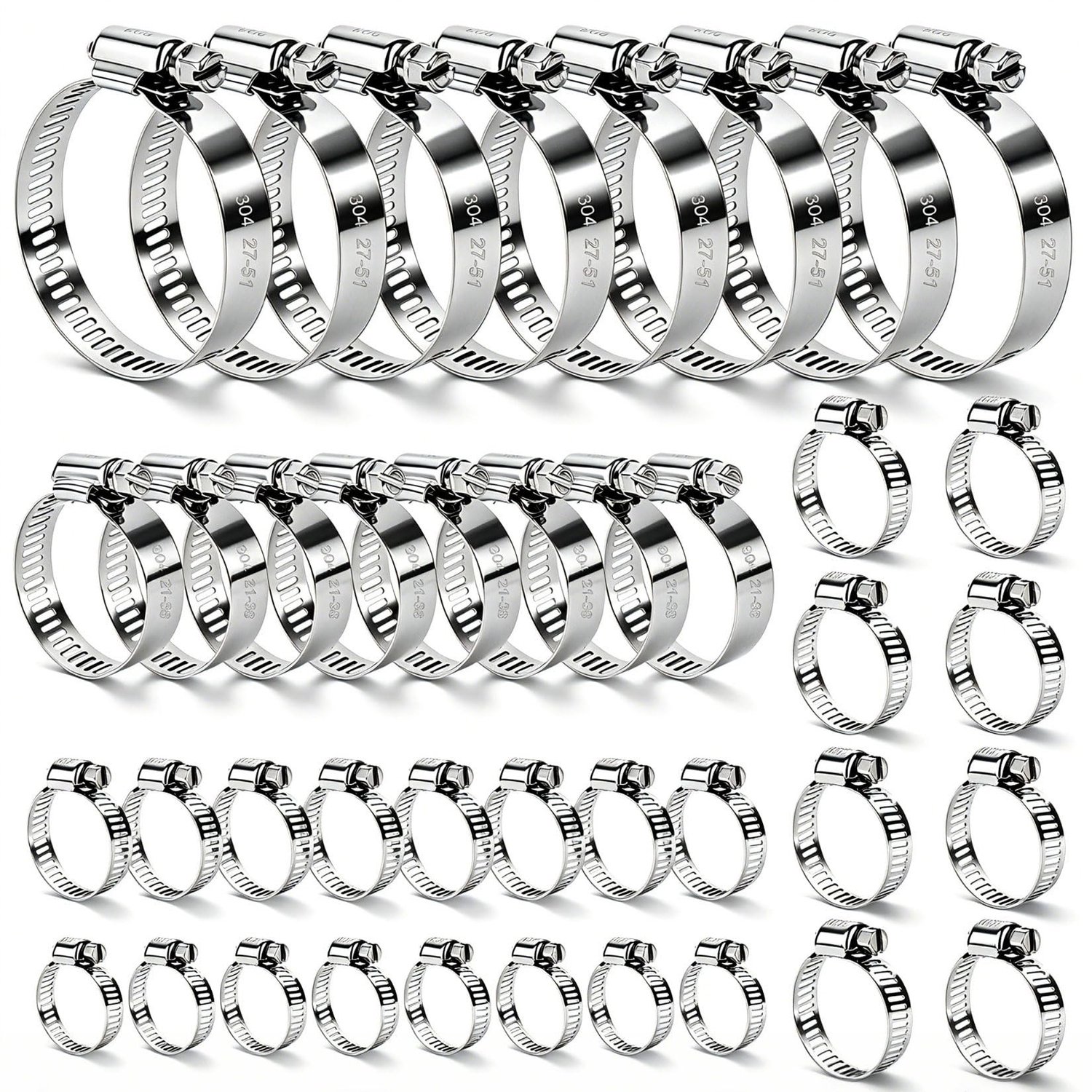 Set van 40 Verstelbare Slangenklemmen - 6-51mm