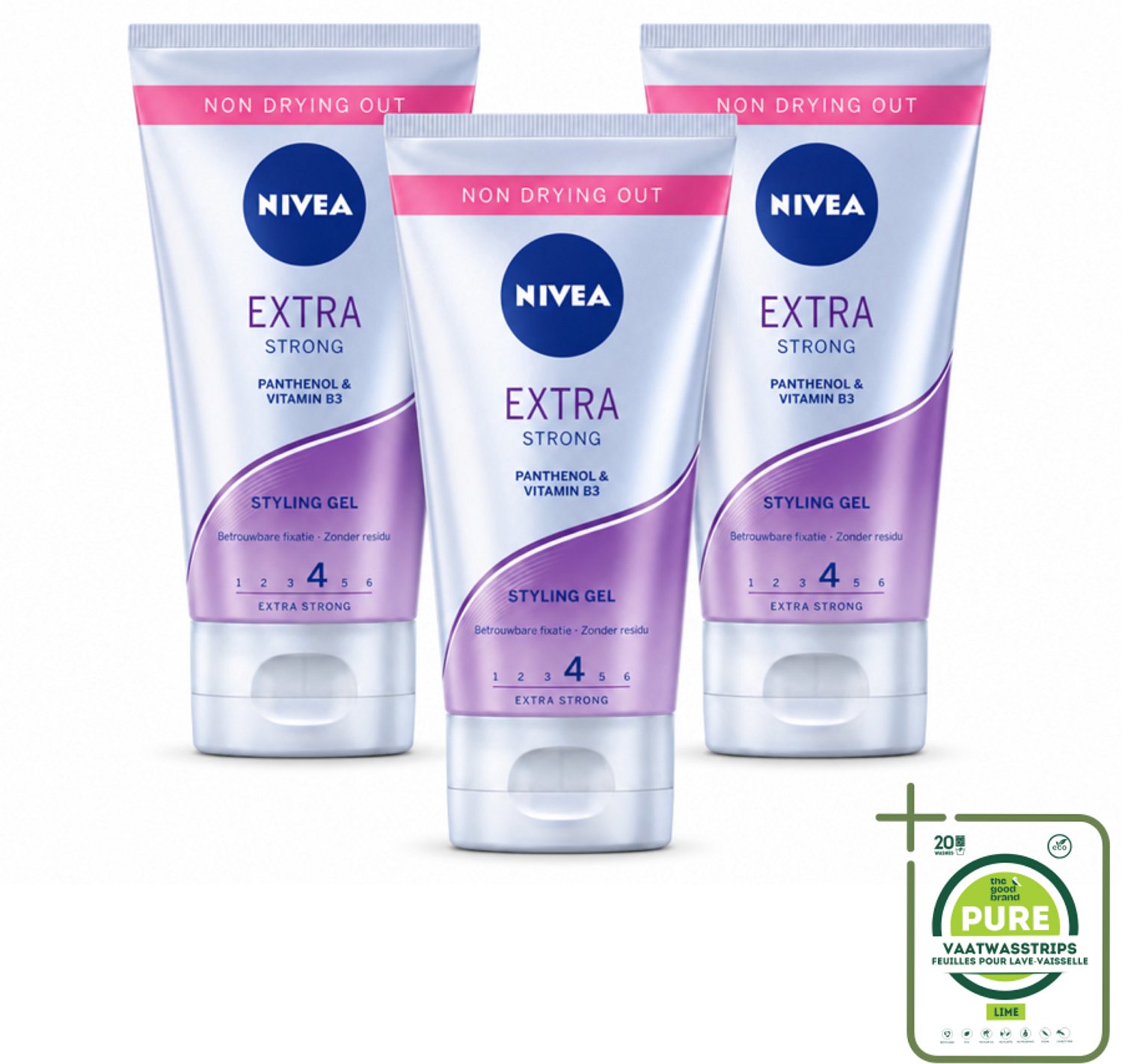 3 x NIVEA - Stylingsgel - Extra Sterk - Betrouwbare Fixatie - 150 ml - Grootverpakking - Vaatwasstrips - Styling Gel - Haar Fixatie - Gezond Haar - Haar Verzorging - Haar Bescherming
