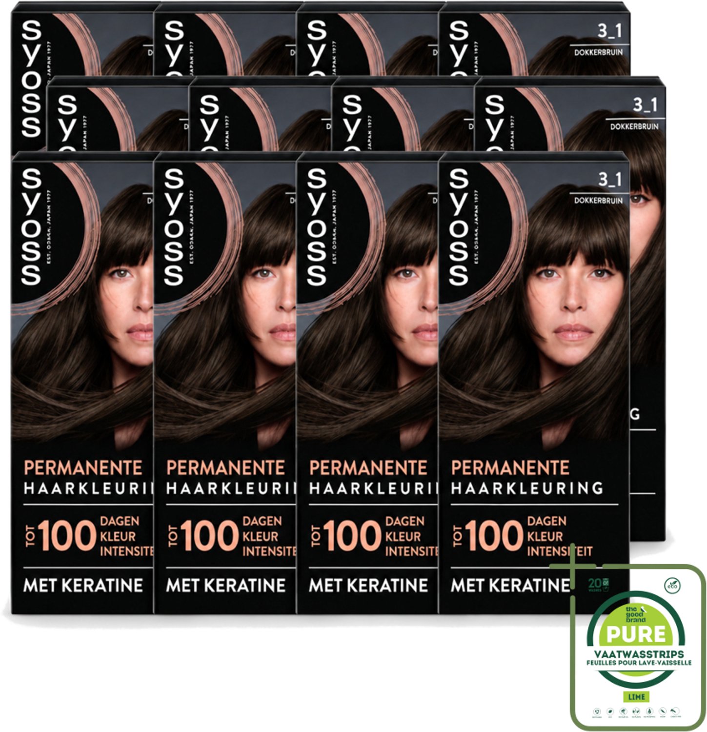 12 x SYOSS - Permanent Coloration 3-1 - Haarverf - Permanente Haarkleuring - Donkerbruin - Grijsdekking - Grootverpakking - Vaatwasstrips - Permanente Haarkleuring - Donkerbruine Kleur - Grijsdekking - Keratine-formule - Haarkleur Resultaat