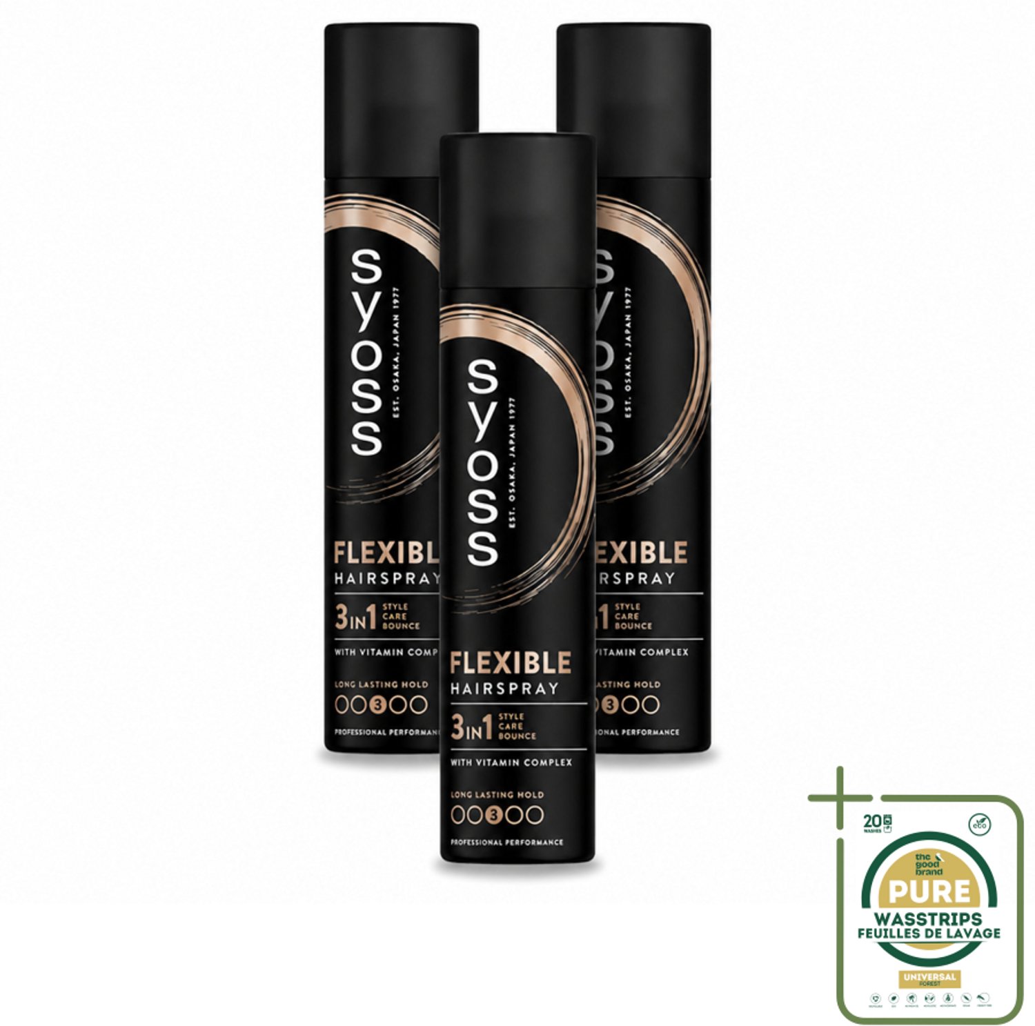 3 x Syoss - Hold & Flex - Haarspray - Flexibele Fixatie - 300 ml - Wasstrips - Haarspray - Flexibele Fixatie - Styling - Haarverzorging - Haarherstel
