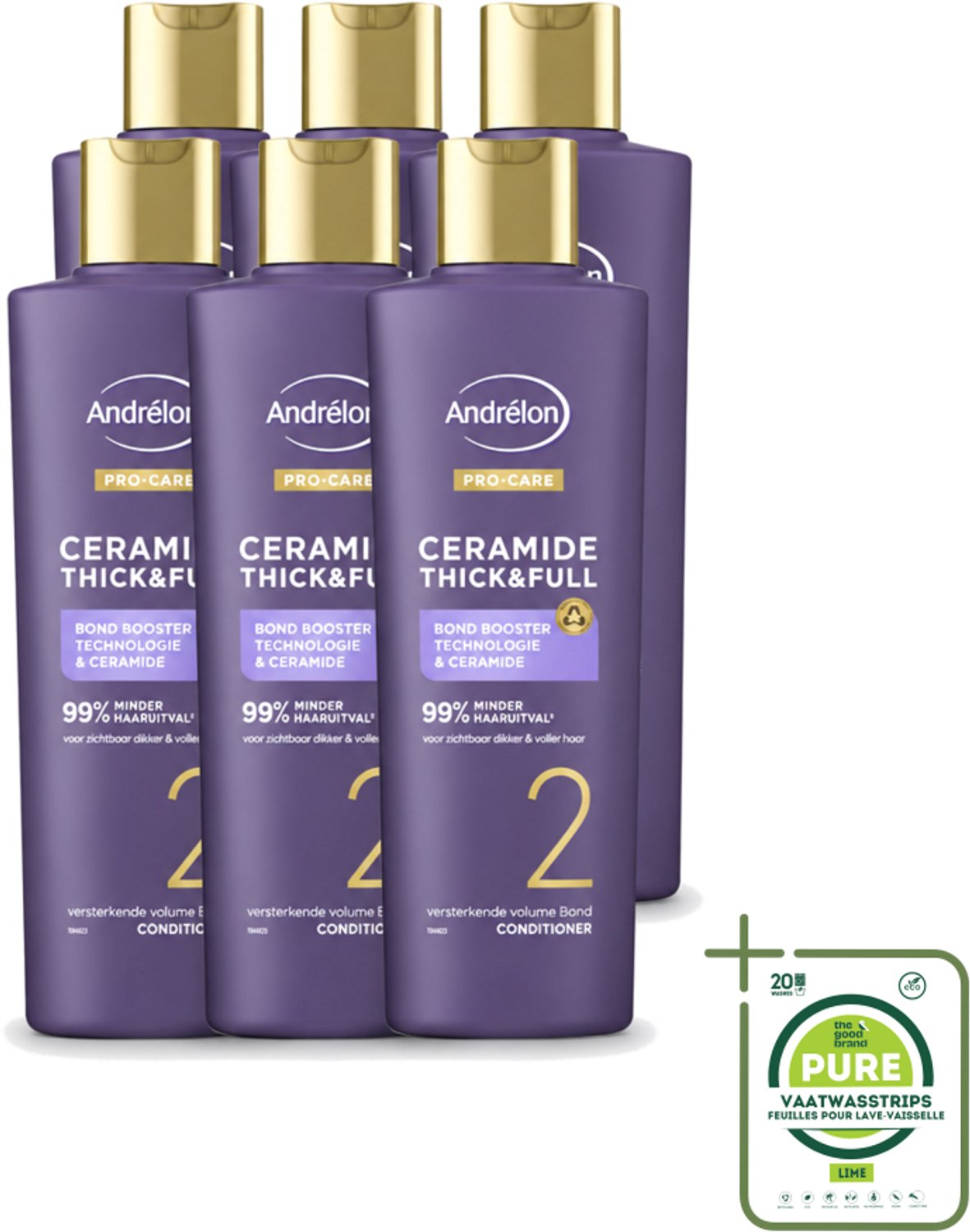 6 x Andrélon – Conditioner – Pro Care Ceramide Thick & Full – 250 ml - Grootverpakking - Vaatwasstrips - Dikker Haar - Voller Haar - Haarversterken - Haaruitval Verminderen - Ceramide