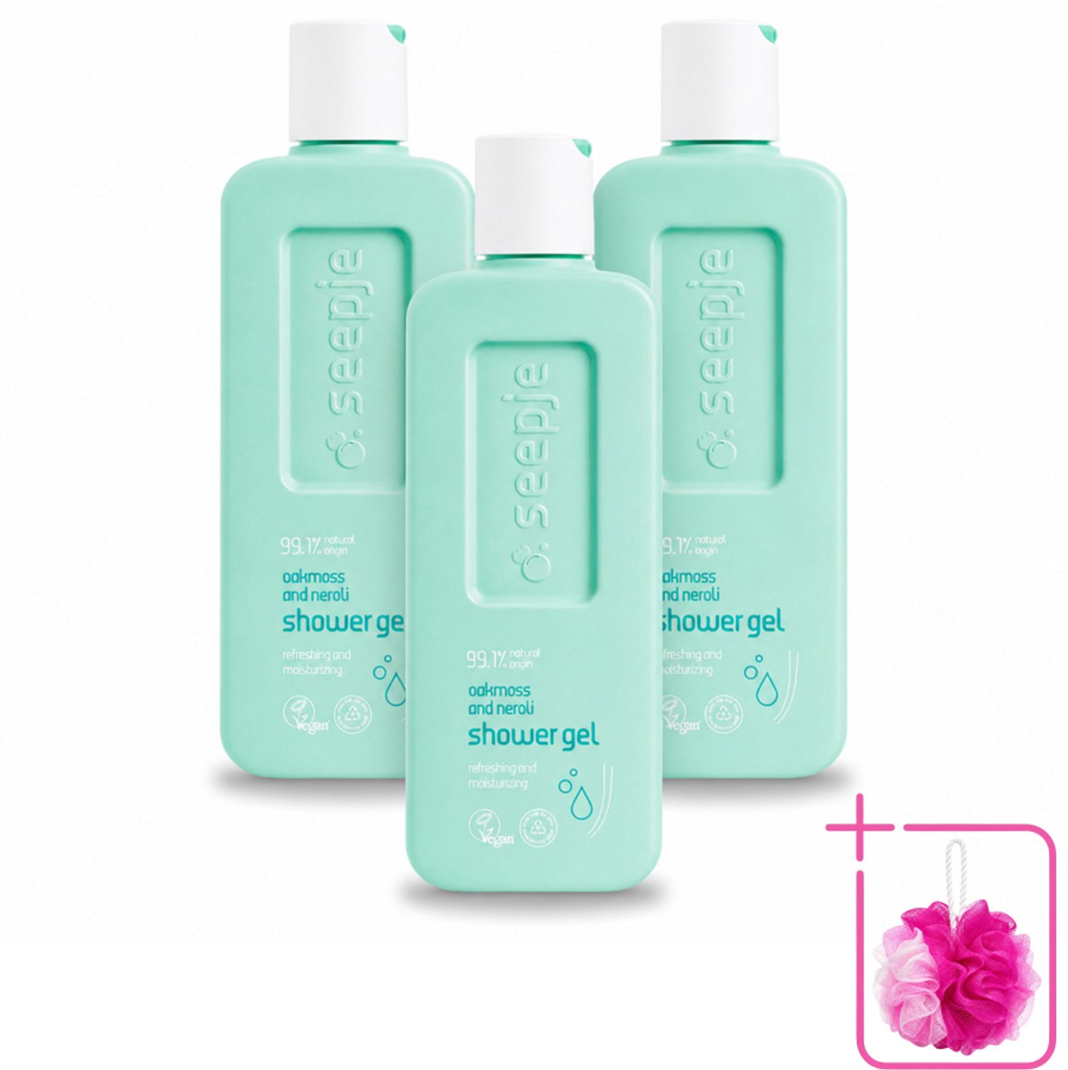 3 x Seepje - Douchegel - Hydraterend & Verfrissend - Eikenmos en Neroli - 300 ml - Bulkverpakking - Douchegel - Douchemop - Natuurlijke douchegel