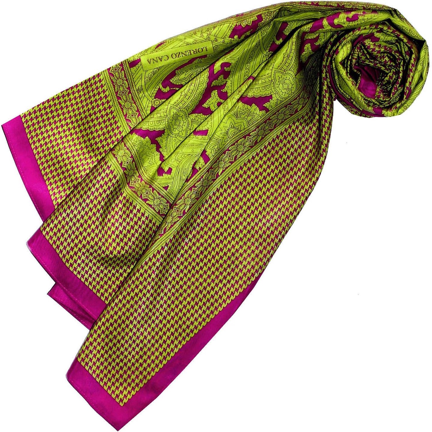 Dames Sjaal Katoen Zijde 110x110cm - Visgraat & Paisley Patroon - Groen