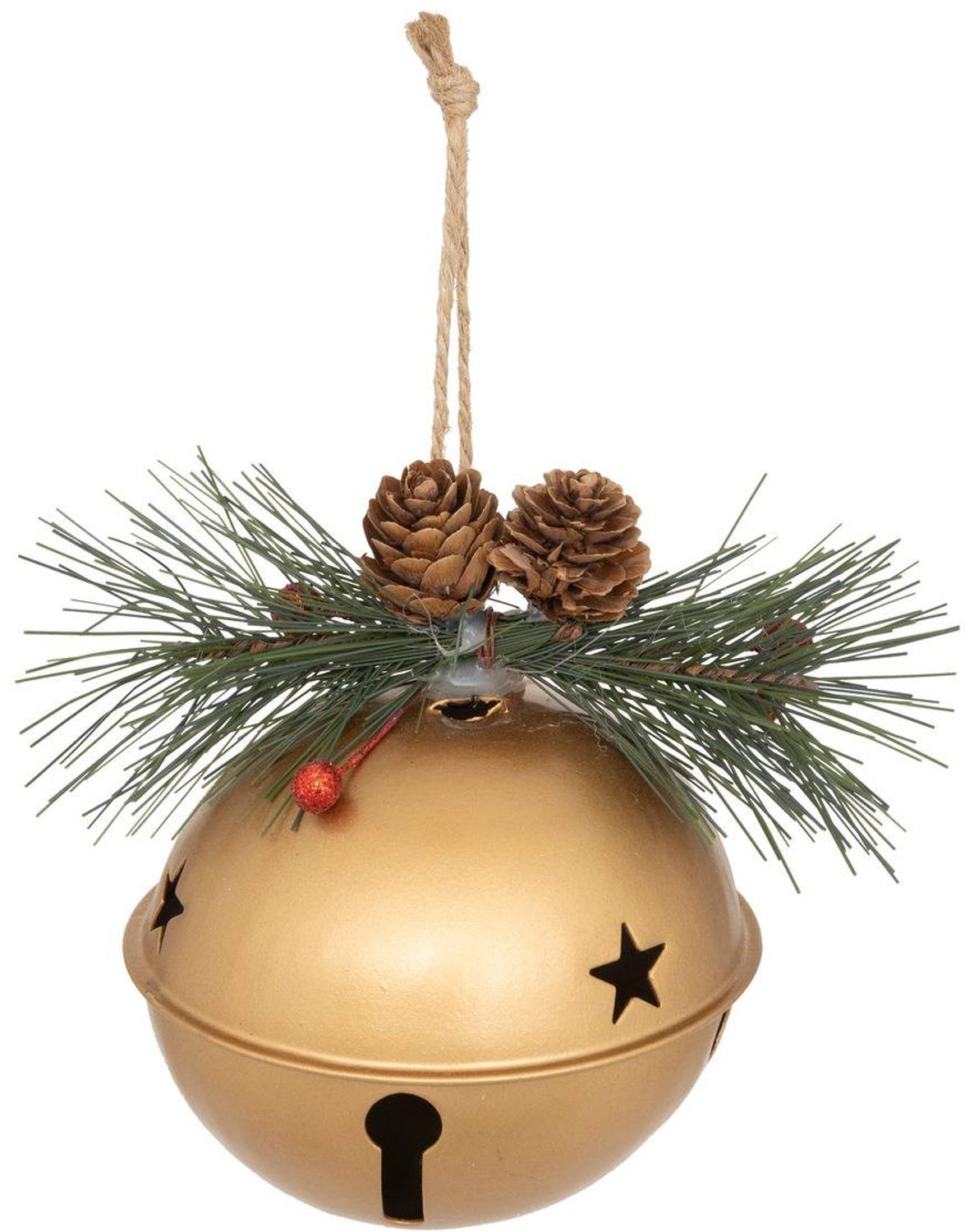 Feeric lights & Christmas Goudkleurige metalen kerstbel met dennenappel, 10 cm Doré