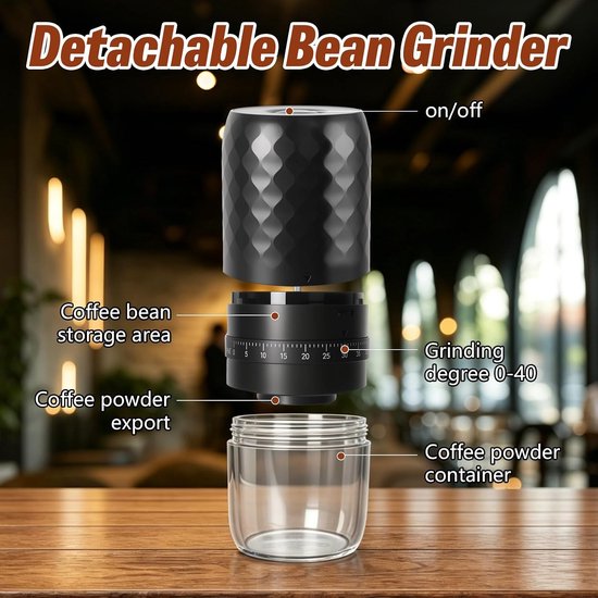 Draagbare elektrische koffiemolen, oplaadbaar via USB, ideaal voor versgemalen koffie onderweg — afbeelding 2