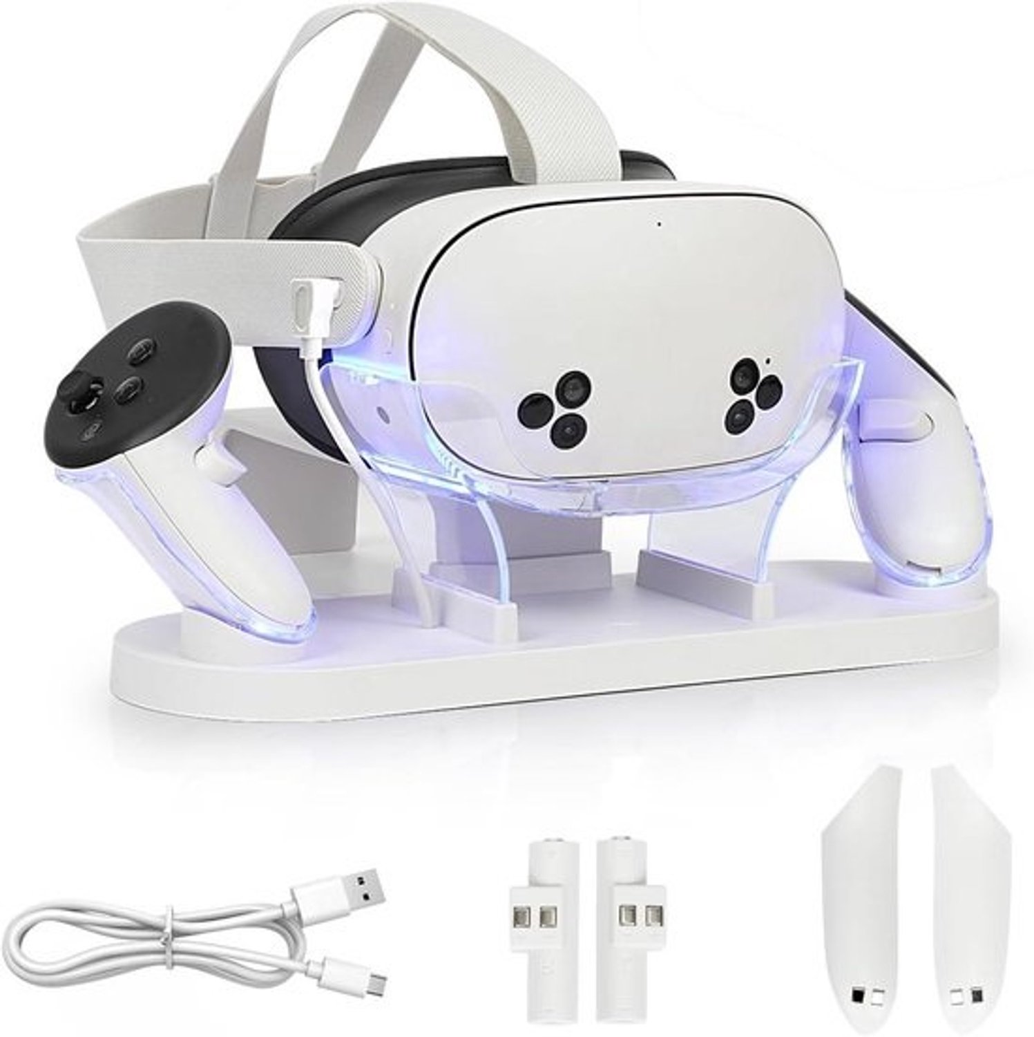 Oplaadstation voor VR-headset - Dock voor controllers - Gamingopstelling - Magnetische oplader - Inclusief batterijen - Zwart
