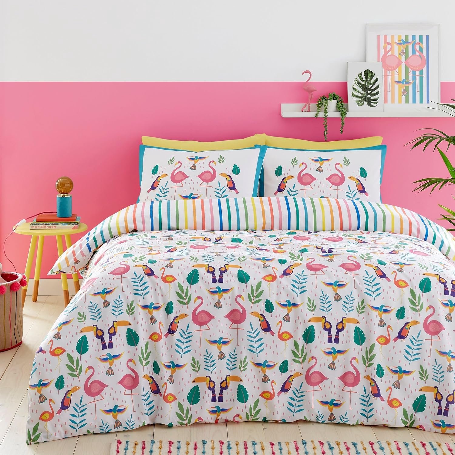 Fusion Tropische Flamingo Dekbedovertrek Dubbel (200x200cm) - Omkeerbaar