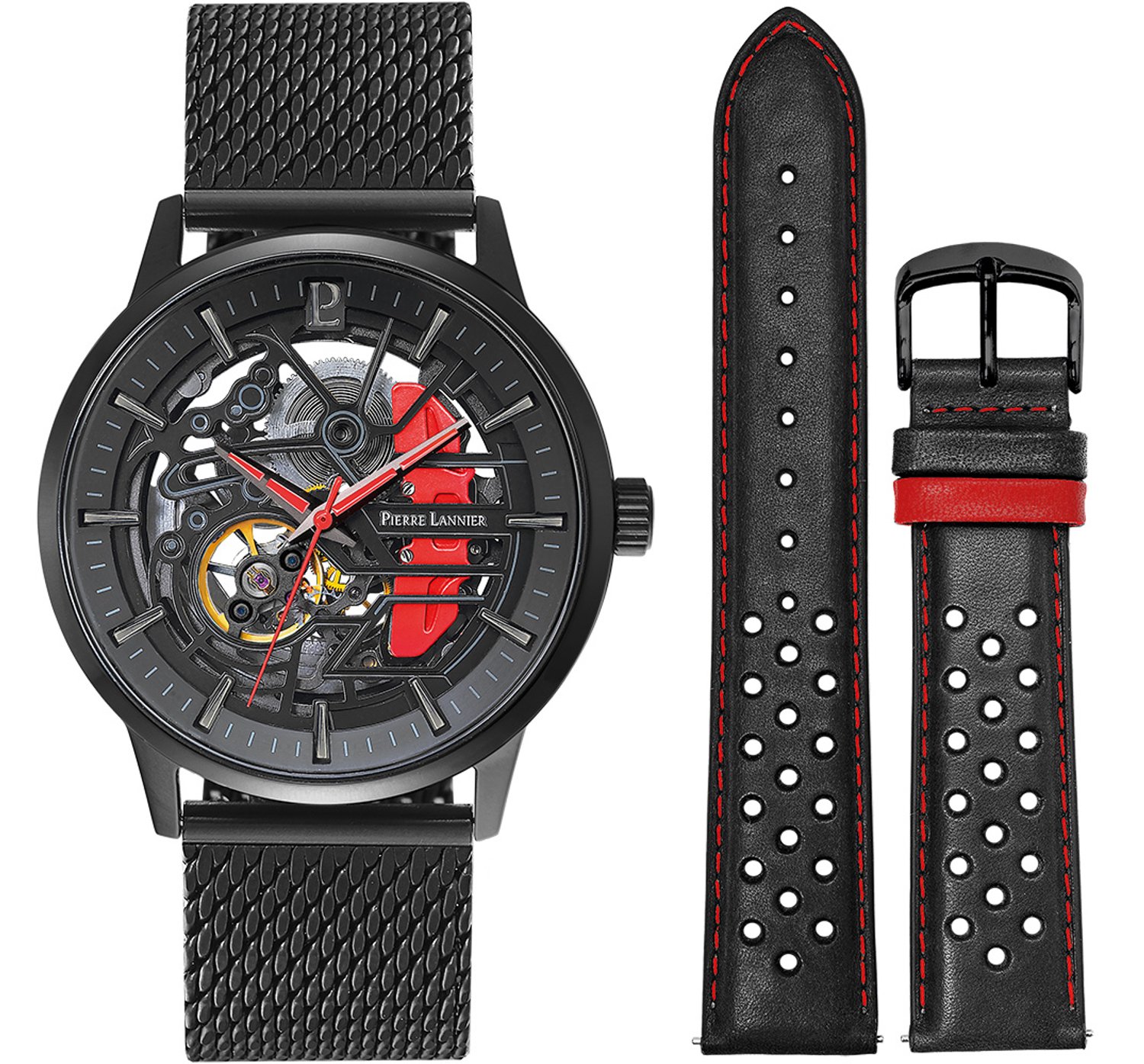 Pierre Lannier Paddock Gift Set 385C439 Horloge - Staal - Zwart - Ø 43 mm