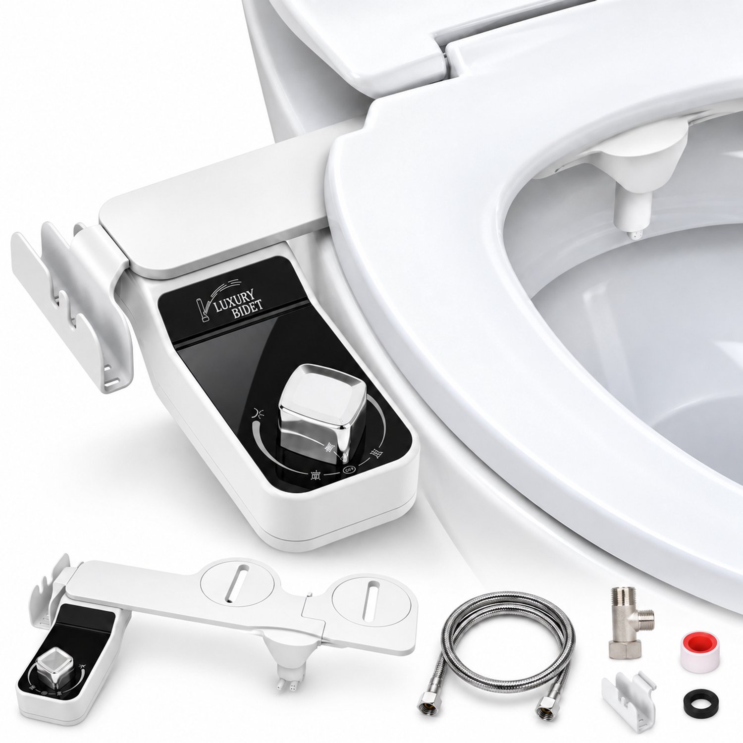 LOVHAUS Toilet Bidet Opzetstuk - Dubbele Sproeier - Zelfreinigend - Waterdruk Verstelbaar - Niet Elektrisch
