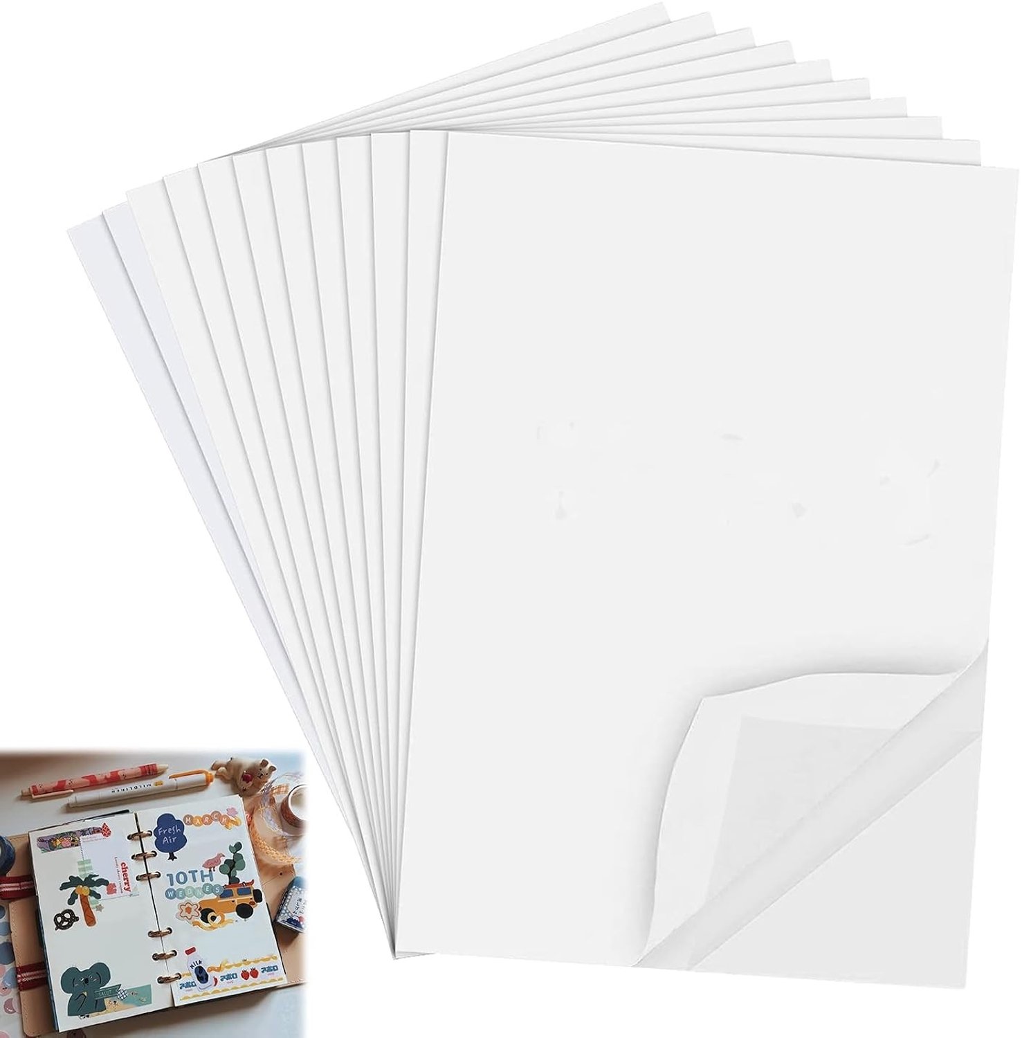 Dubbelzijdige transparante plakband, 12 vellen A4 20,5 x 30,5 cm, ideaal voor knutselen en huishoudelijk gebruik, sterk en veelzijdig