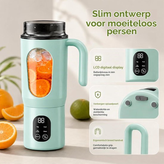 Draagbare Blender 550ml met Handvat, USB Oplaadbare Smoothie Maker voor Kantoor, Kamperen en Sportactiviteiten, Groen — afbeelding 3