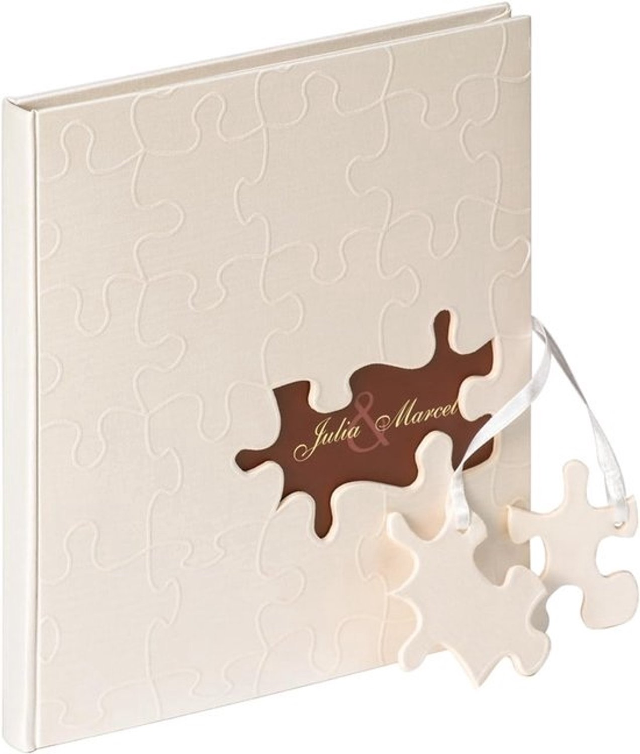 Gastenboek bruiloft - Huwelijksalbum - Bewaar dierbare herinneringen - Linnen kaft met puzzel - 23x25cm - Wit