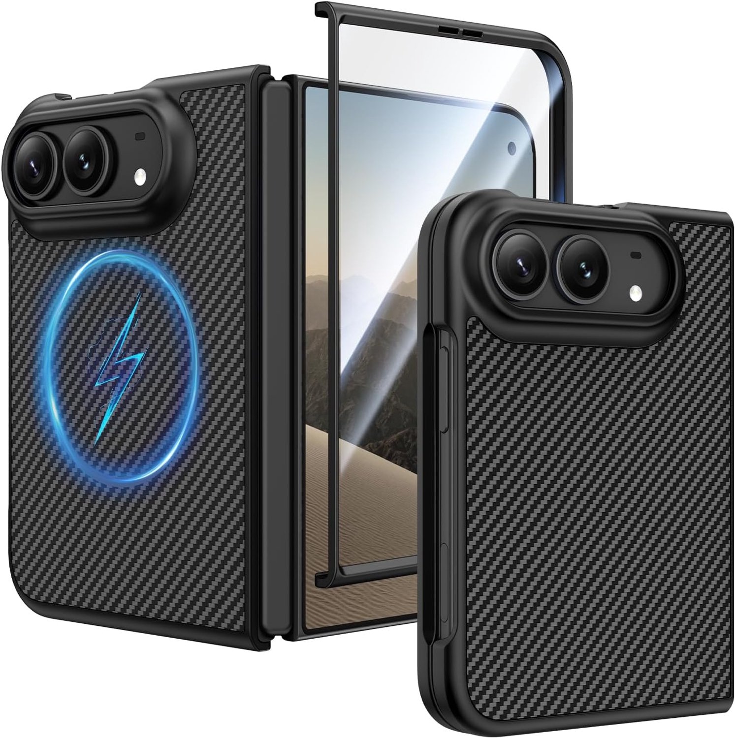 Zandarix Hoesje Geschikt voor Apple iPhone Duo - Geschikt voor Mag - Met Ingebouwde Screenprotector - Mat - Schokbestendig - Back Cover Hoesje - Carbon