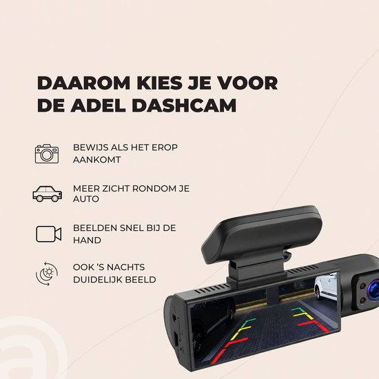 ADEL Dashcam voor Auto met 3 Camera’s, 1080P Full HD & Nachtzicht - WiFi & App - Voor, Binnen & Achter Camera - Incl. 32GB SD Kaart & NL Handleiding — afbeelding 4