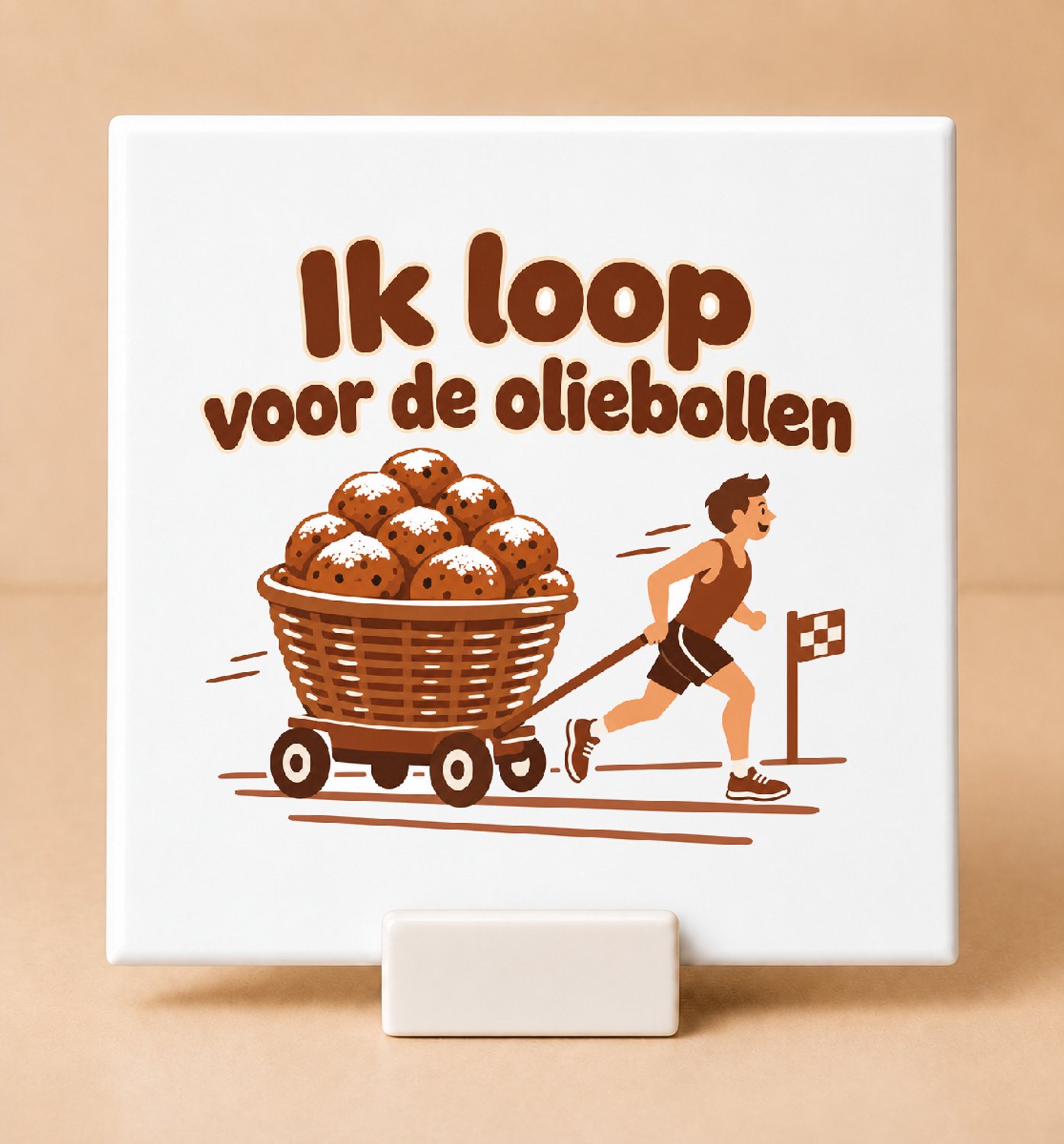 Bedruk King Minimalistische Hardlopers Tegel – Scandinavisch stijl decoratie voor hardloopliefhebbers tegen feestdagenkilo’s - 15 x 15 cm met houder Wit