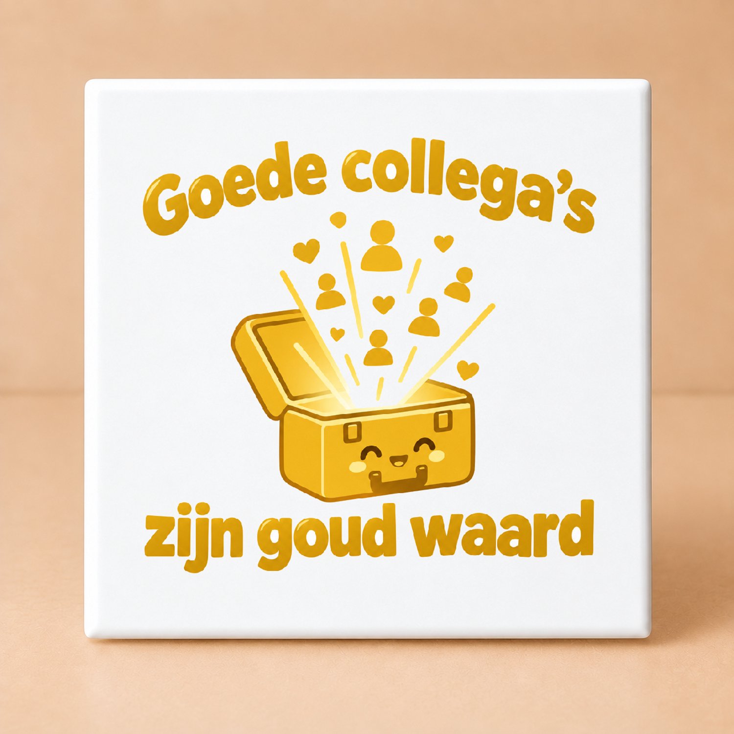 Bedruk King Schattige kawaii Tegel "Ik werk hier alleen voor de kerstborrel" – Grappige decoratie voor collega’s en kantoorplezier - 15 x 15 cm Wit