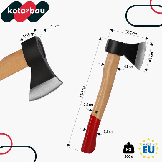 KOTARBAU® Bijl - Kop 500 g - Handbijl - Hakbijl - Universele Bijl - Splijtbijl Houtbijl - Gesmede en Geslepen Snijkant - Ergonomische Houten Steel — afbeelding 3