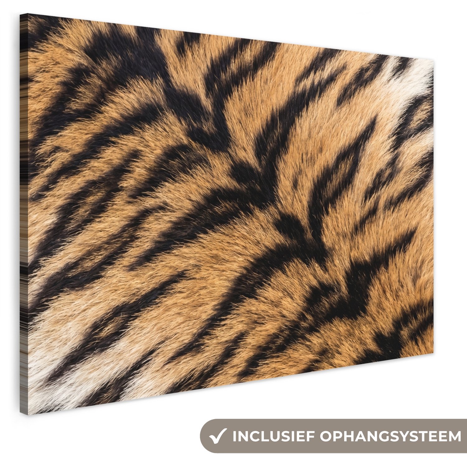 Canvas schilderij 180x120 cm - Exclusieve wanddecoratie Realistisch - Tijgervacht - Zwart - Muurdecoratie woonkamer - Slaapkamer decoratie - Kamer accessoires - Schilderijen op canvas groot XXL