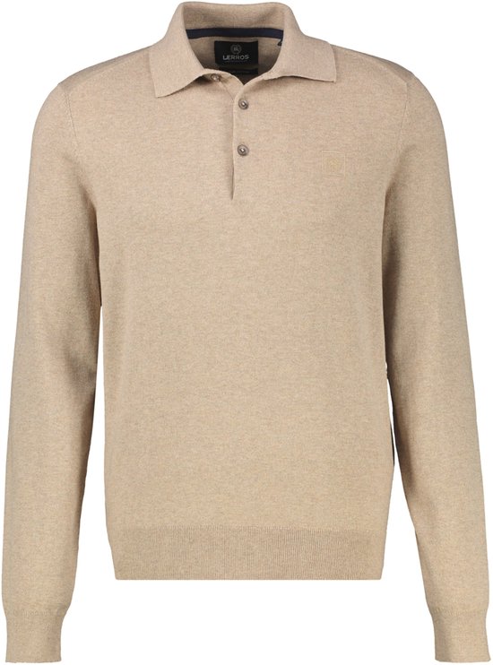 Beige Lerros polotrui met lange mouwen, knoopsluiting en geborduurd logo op de borst.
